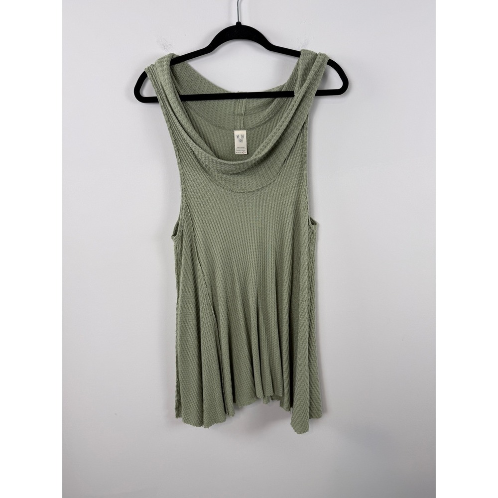 We The Free The Swing It Tank Top Green L Waffle Knit Cowl Neck Sleeveless Boho
